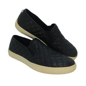 Steve Madden Quilted Womens Pre-owned Black Leather Sneakers-sz. 9 1/2M